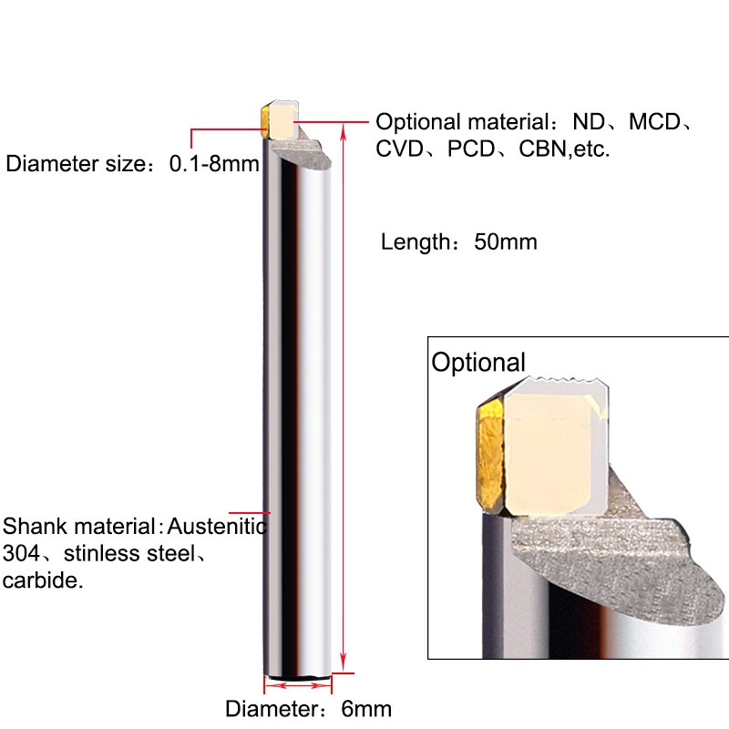 Monocrystalline Synthetic 6mm Shank CNC Diamond Tools