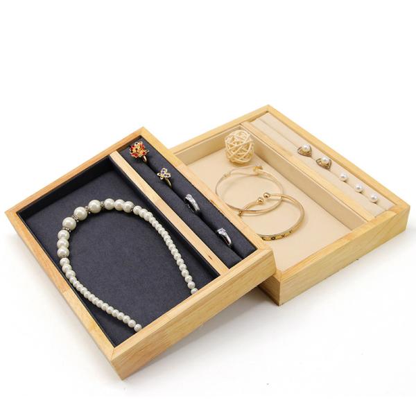 Solid Wooden Multi-Function Jewelry Display Holder Tray for Ring Pendant Ear