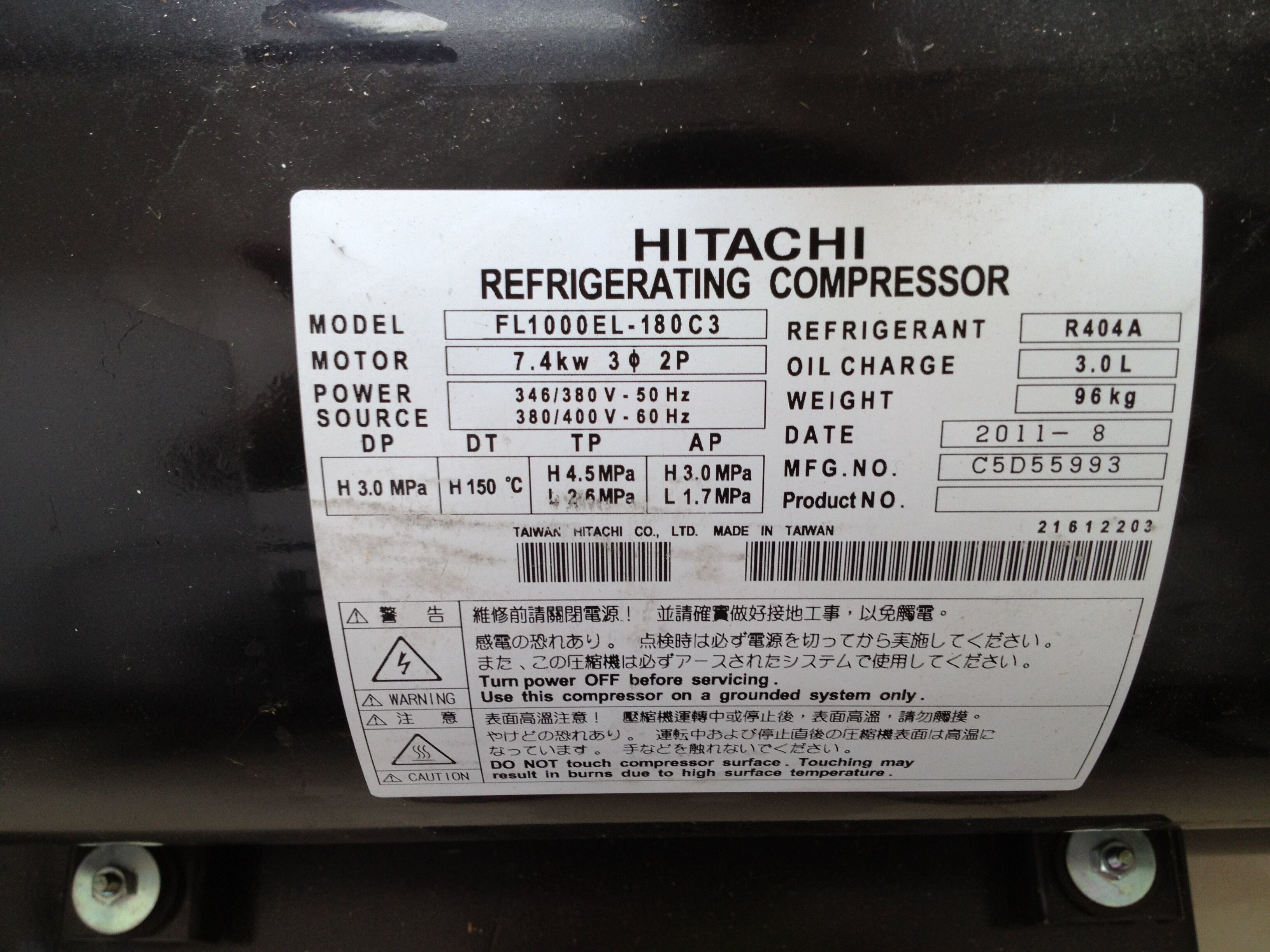 black new hitachi horizontal scroll compressor FL1000EL-180C3