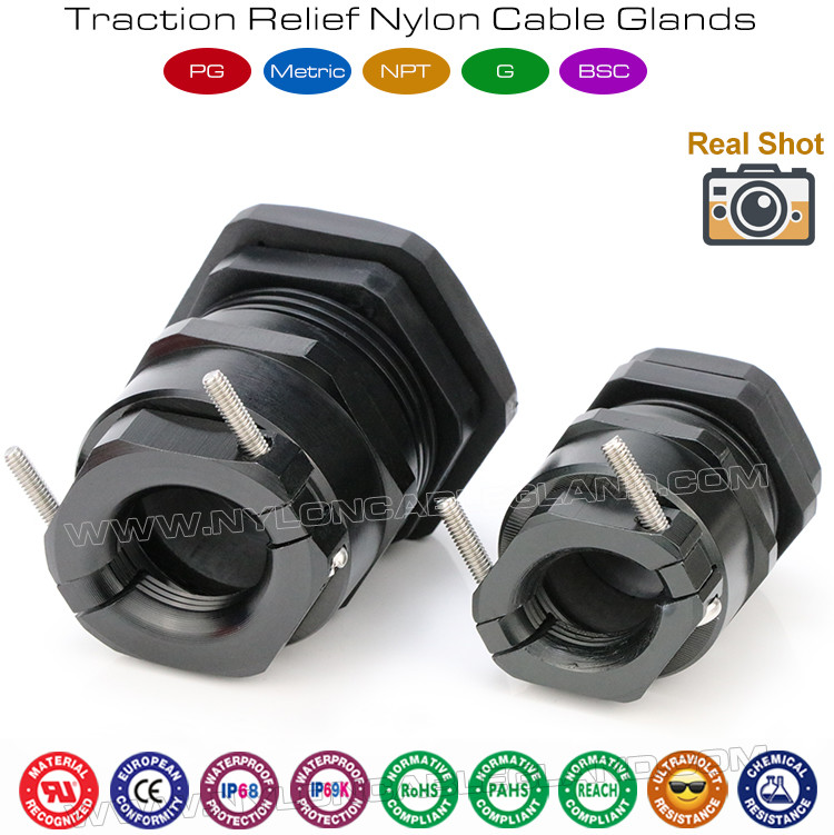 Polyamide Plastic PG & Metric Adjustable Watertight Black Cable Glands (IP68) with Metal Strain Relief Clamp