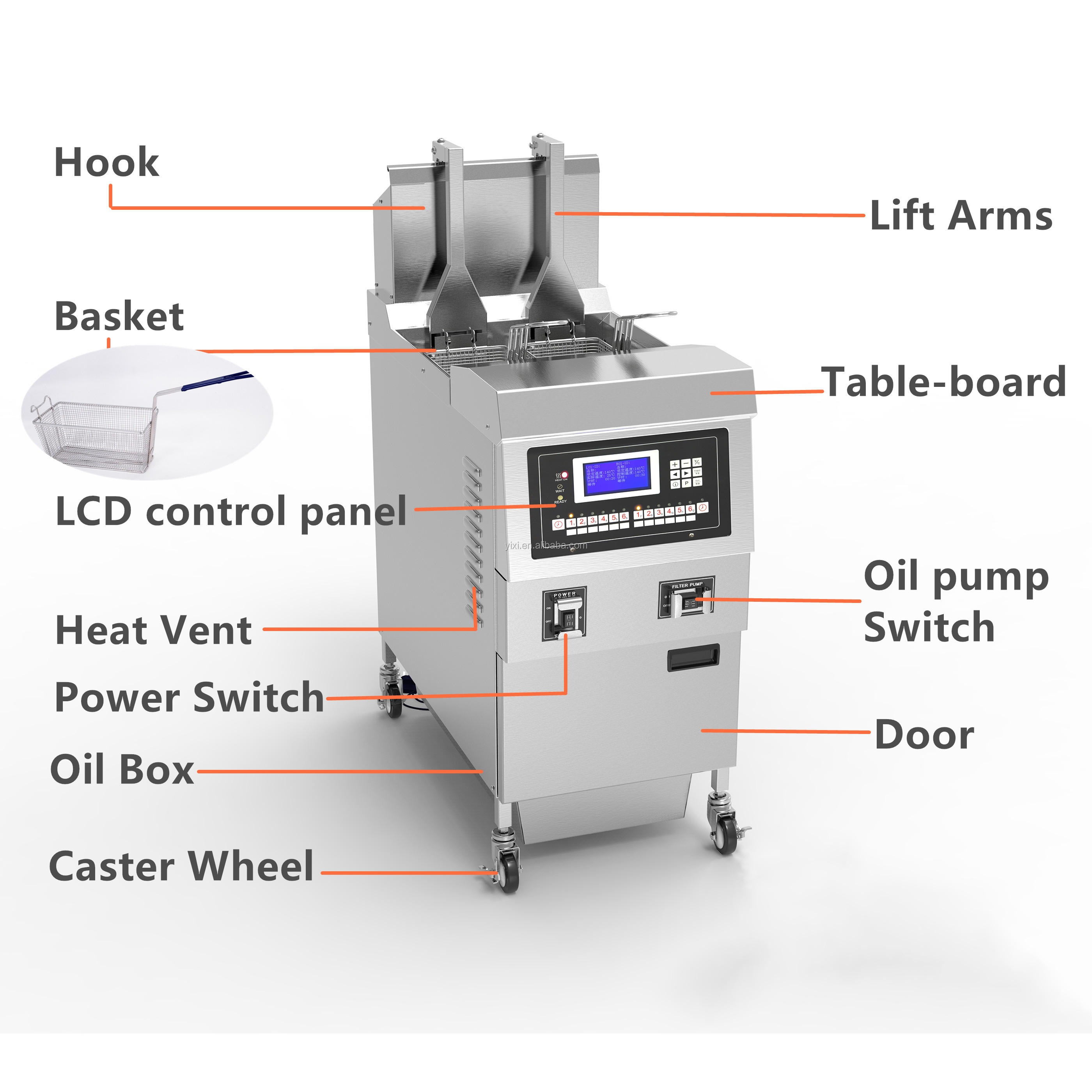 Auto Lift&Down One Pot Two Baskets Gas Heating Chips Open Deep Fryer