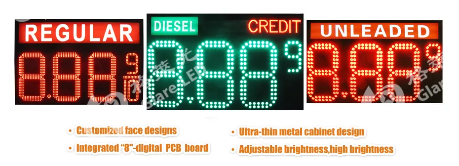 8 Inch Red LED Petrol Display Graphics Display for Outdoor Waterproof LED Advertising