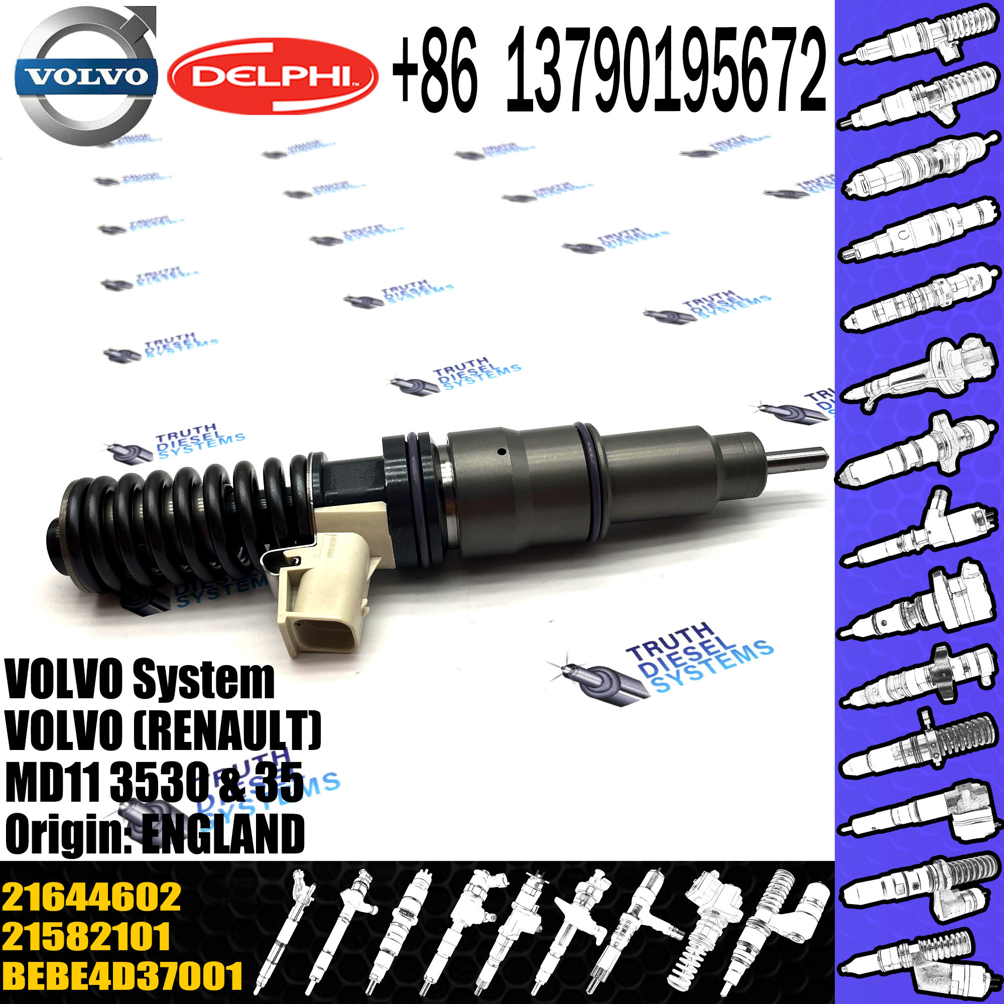 Diesel engine parts fuel Injector for VOL D16 21644602 3803654 22027808 VOE22027808