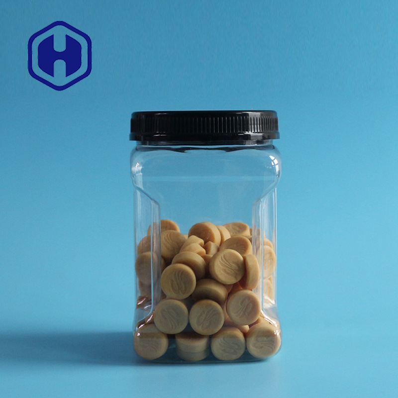 850ml Bpa Free Square Plastic Grip Jar With Lid PET Food Packaging