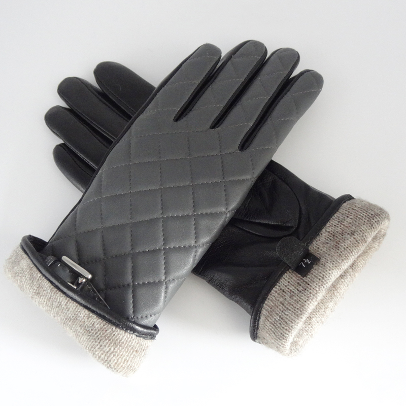 Wool Lined Sheepskin Leather Shearling Gloves Women'S Touchscreen Gloves With Belt