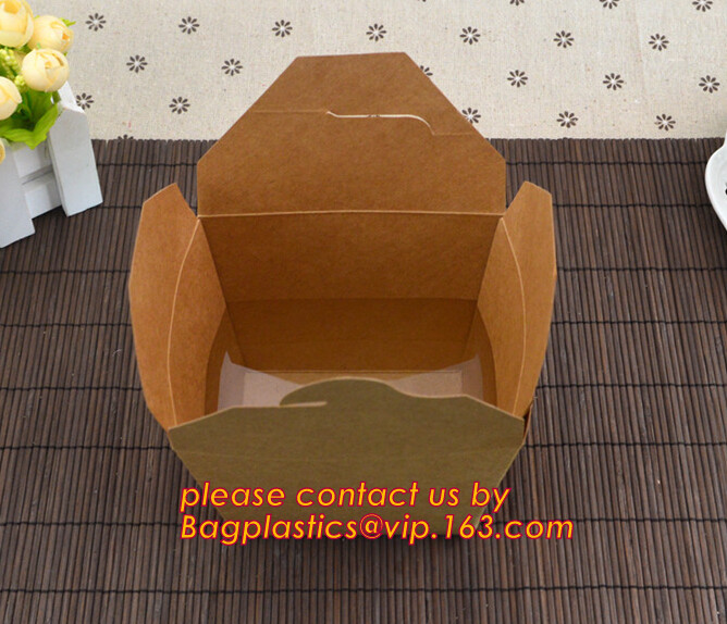 Cheap Cardboard foldable kraft paper lunch box with window,Lunch noodle fast food kraft paper box by customized logo pri