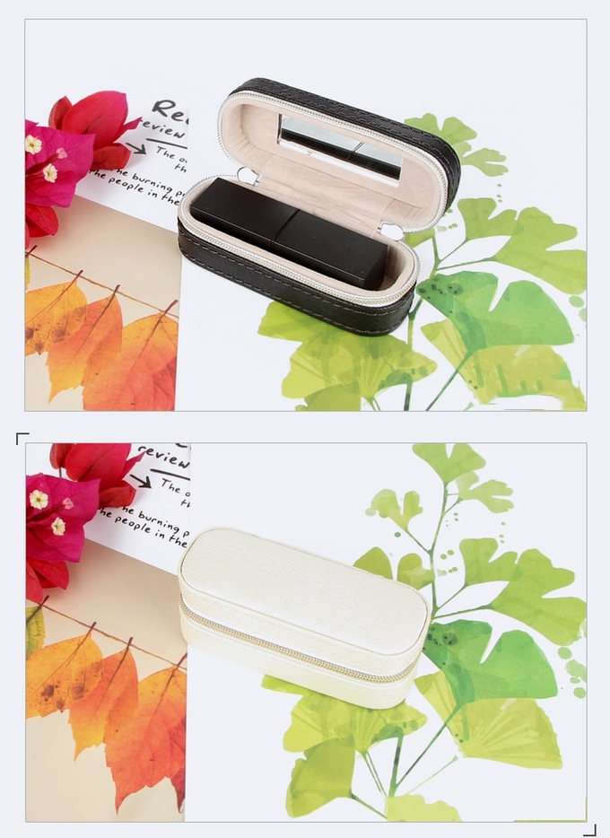 Mini PU Leather Travel Lipstick Case 10*4*3.5cm With Double Zipper Closure