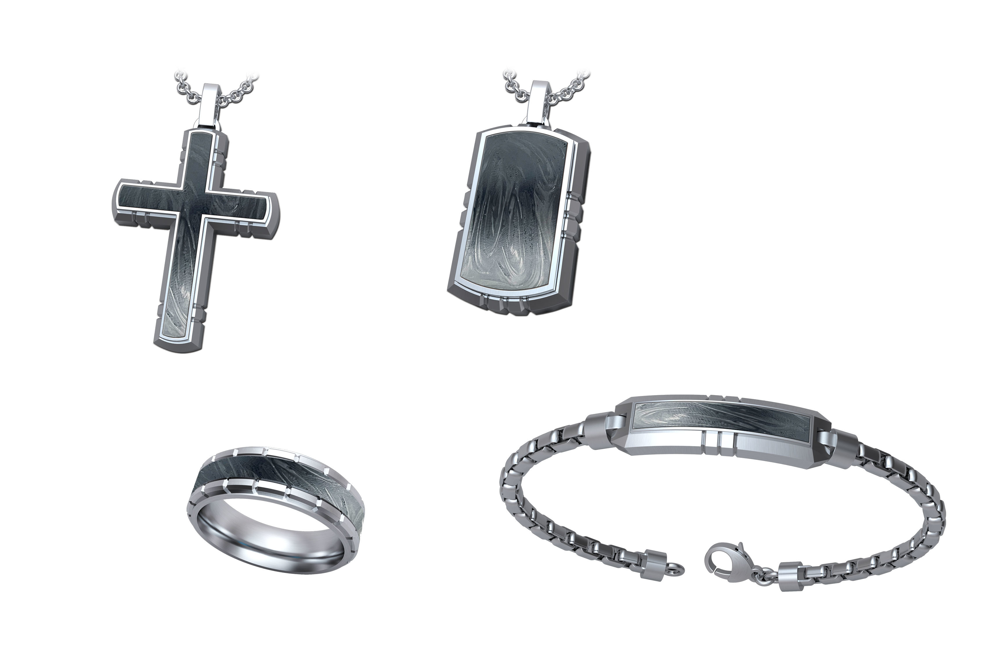 Party Jewelry Gift Sets Men Black Chain Link Bracelet Ring Metal Cross Pendant Necklace