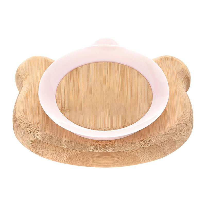 Customized Logo Cute Bear Fall-Resistant Bamboo Bowl With Feeding Spoon Silicone Base