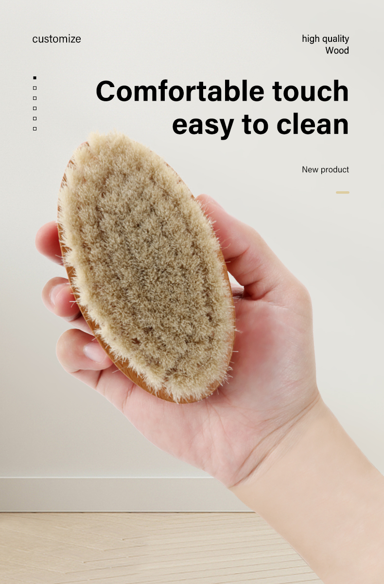 Customized Color 360 Curved Soft Goat Bristle Men Beard Cleaning Brush Laser Customized