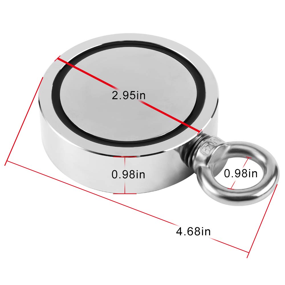 NiCuNi Coated D75mm 880lbs Double Sided Fishing Magnet Bundle for River Lake Hunting
