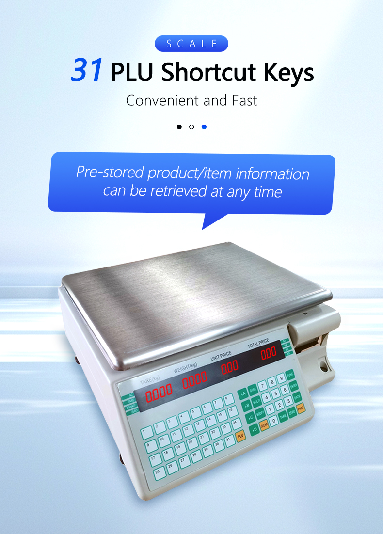 Supermarket 3kg Digital Computing Scale with Barcode Label Printing and Paper Roll Holder