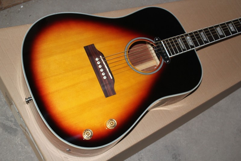 Factory 41 inch Solid Top tobacco sunburst 70th Anniversary John Lennon acoustic guitar with electric guitar's pickup