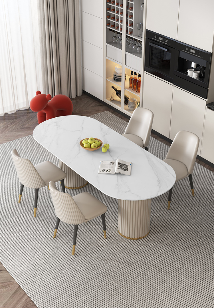 Retractable Rotation Rock Board Dining Table Rectangular Solid Wood Striped
