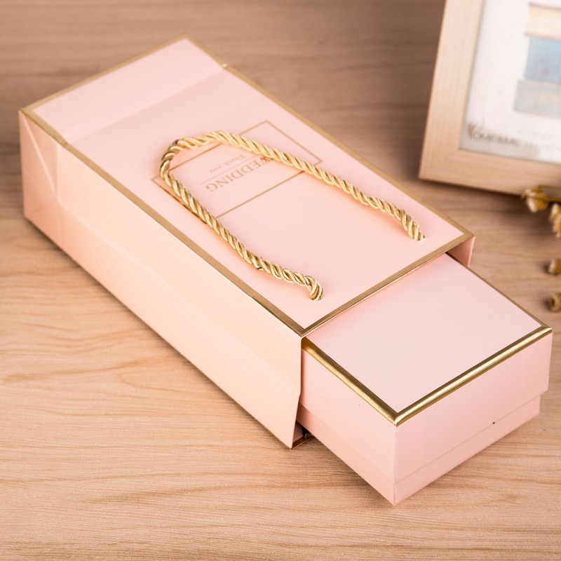 Handmade Rectangular Pink Cardboard Party Favor Boxes Giftbox Wedding OEM