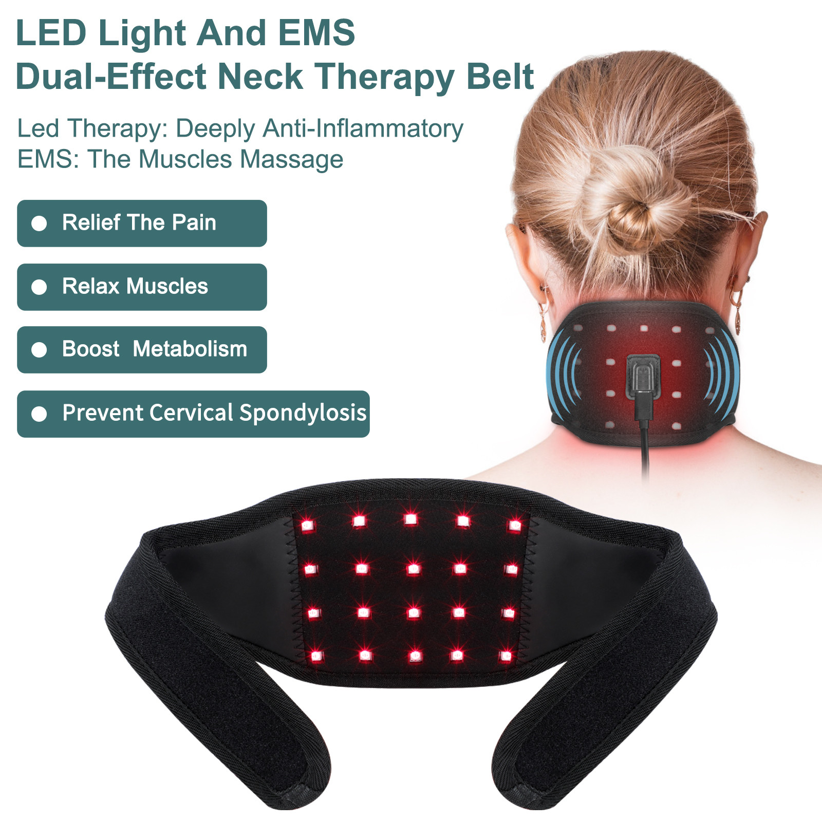 EMS Far Infrared Red Light Neck Therapy Wrap DC12V For Cervical Spain Pain Relief