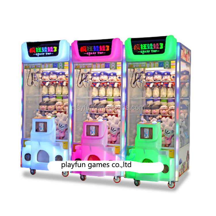 Playfun Factory Direct Sale Crazy Toys 3 Prize Crane Claw Coin Operated Game Machine Bonus Game Console