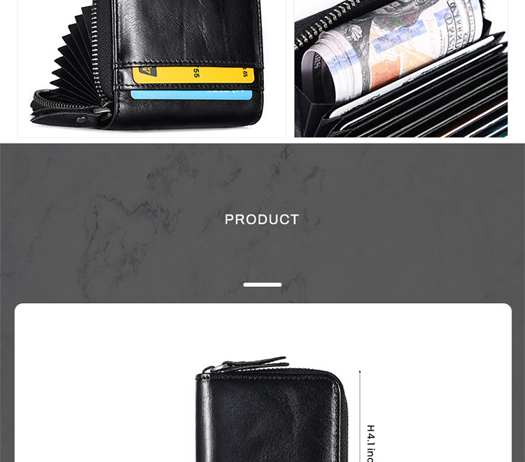 Unisex Coin Purse with Large Capacity and Rfid Blocking Zipper Closure in Leather