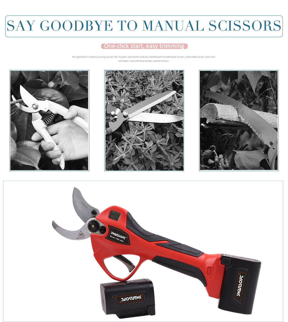 Factory Supply Swansoft 4.0CM Electric Pruner Rechargeable Lithium Battery with LED Display Finger Protection