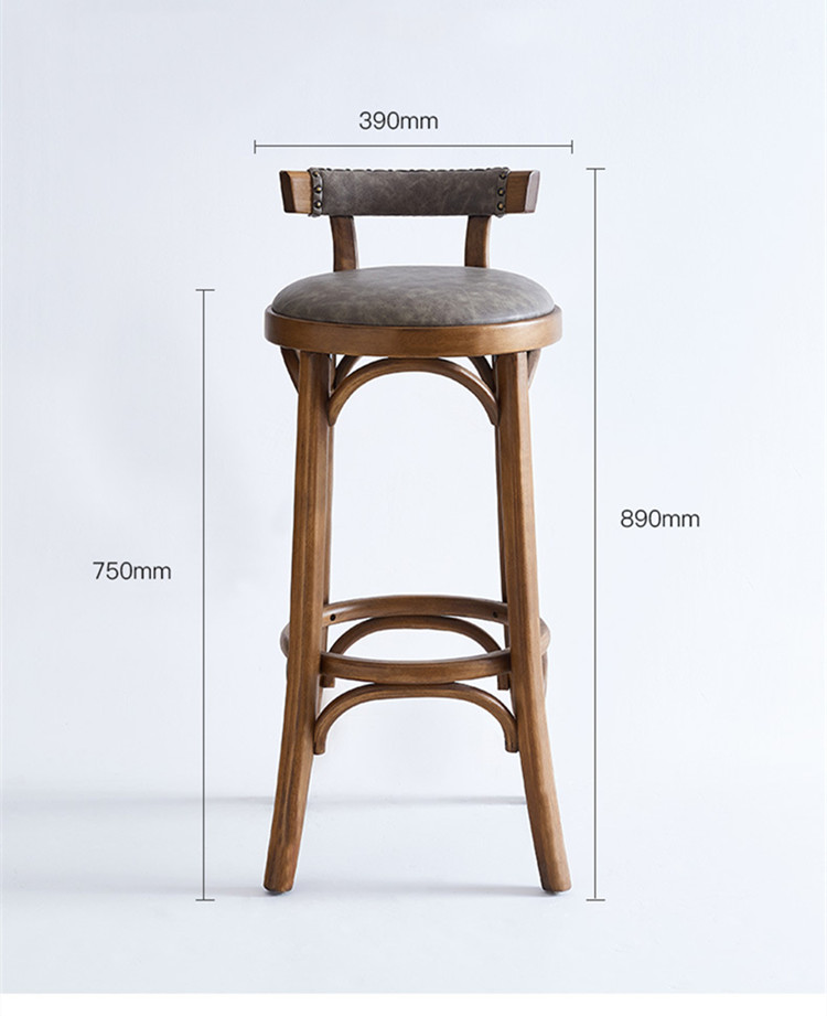 Nordic Leather Rustic Wood Bar Stools Counter Height Classic Leather Pu
