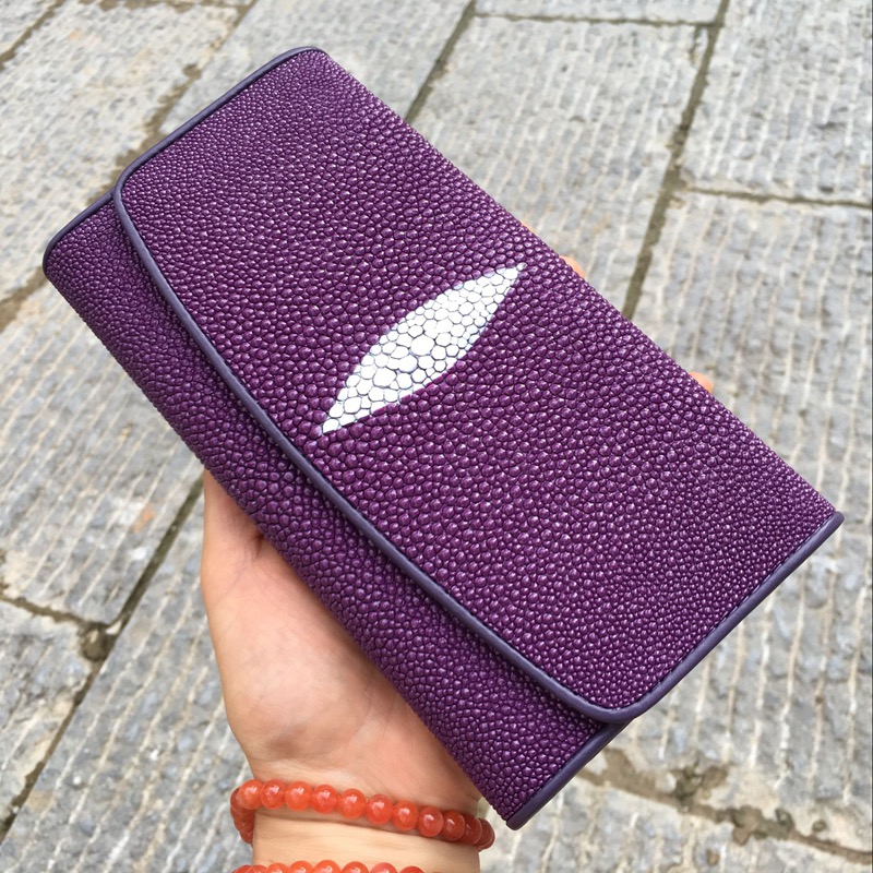 Unisex Authentic Stingray Skin Male Long Trifold Wallet Genuine Leather Women Men Large Clutch Purse Lady Money Bag