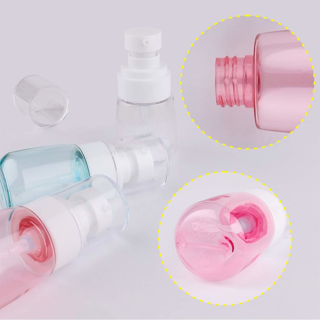 Non Spill Round Cosmetic Pump Bottles Comfortable Hand Feeling