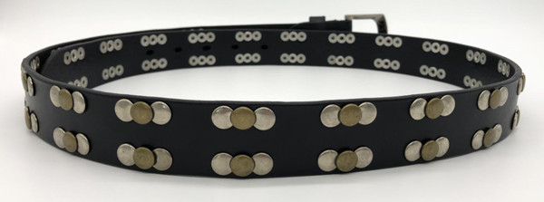 3.2cm Width Studded Punk Belts , Genuine Leather Flat Studded Belt For Guys