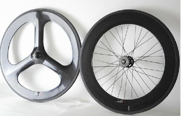 2014 cheap700c 3k/UD glossy front 3-spokes&88rear carbon clincher wheelsets for