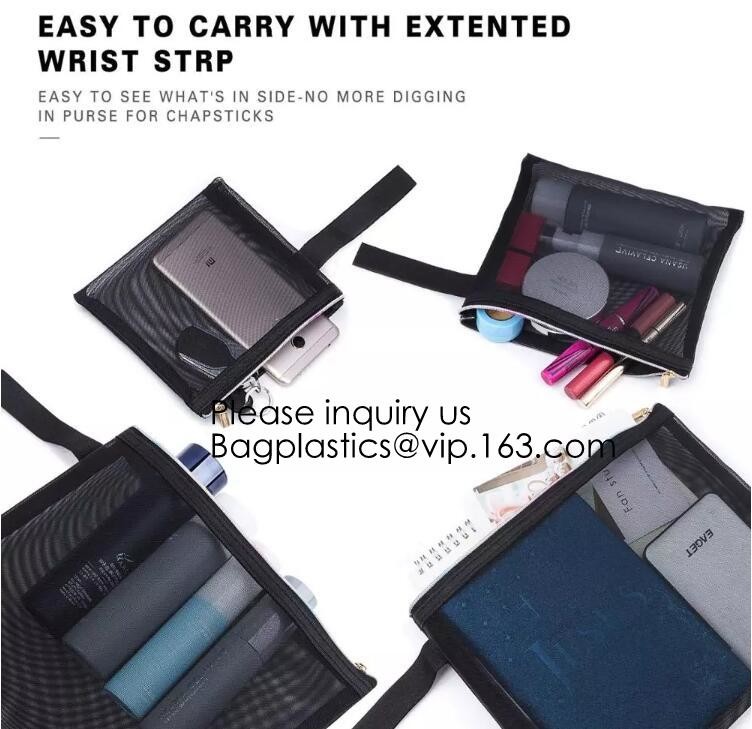 Colored Mesh Zipper Pouch Multipurpose Travel Mesh Bag for Cosmetics Offices Supplies Travel Accessories, stationery pac