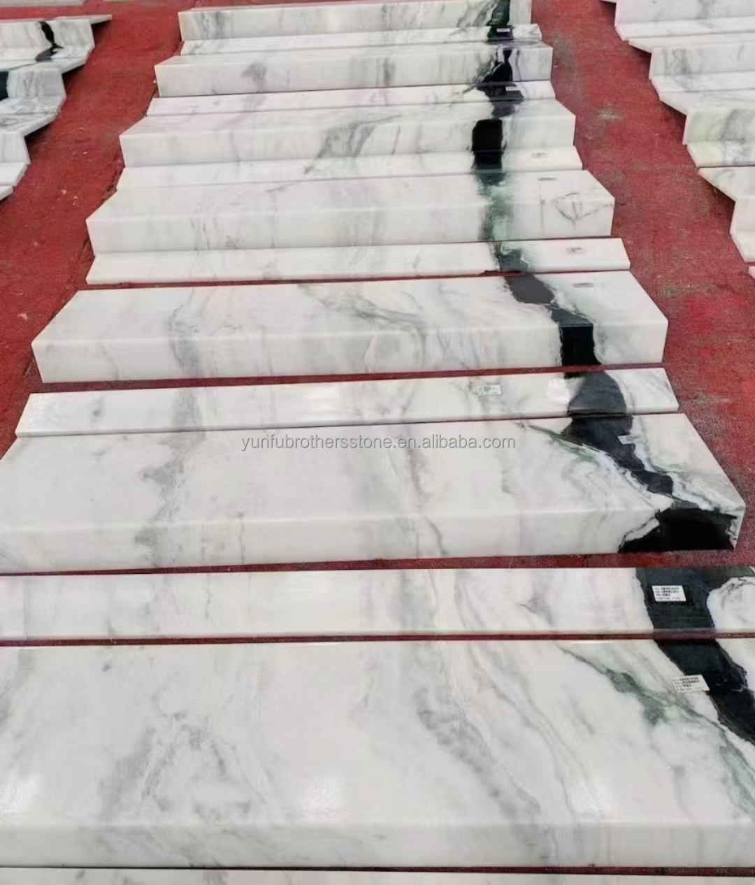 Custom Luxury Panda White Marble Stairs Natural Stone for Straight Staircase Design