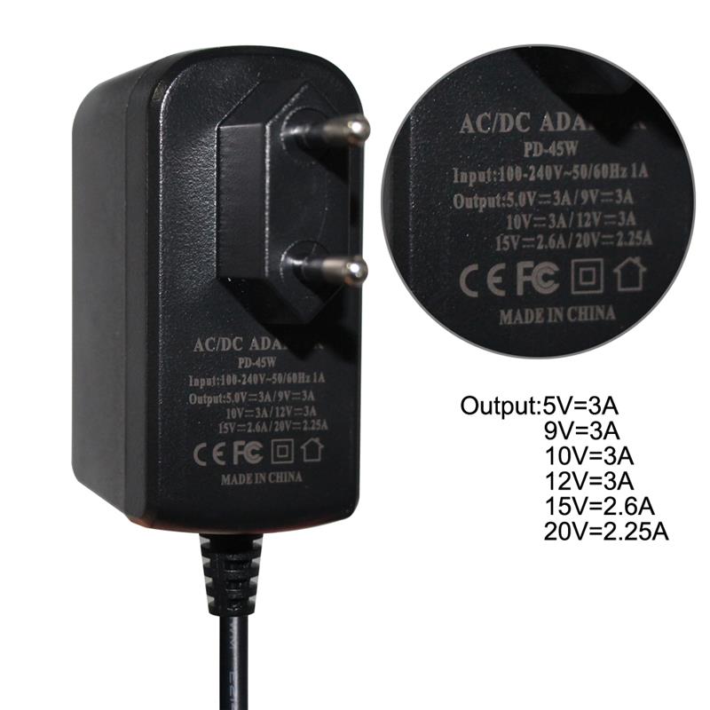 PVC Jacket 18W 36W 12V Adapter Wall-Mounted Usb-C 9V 3A 5V 3A Power Supply Laptop Type c Charger