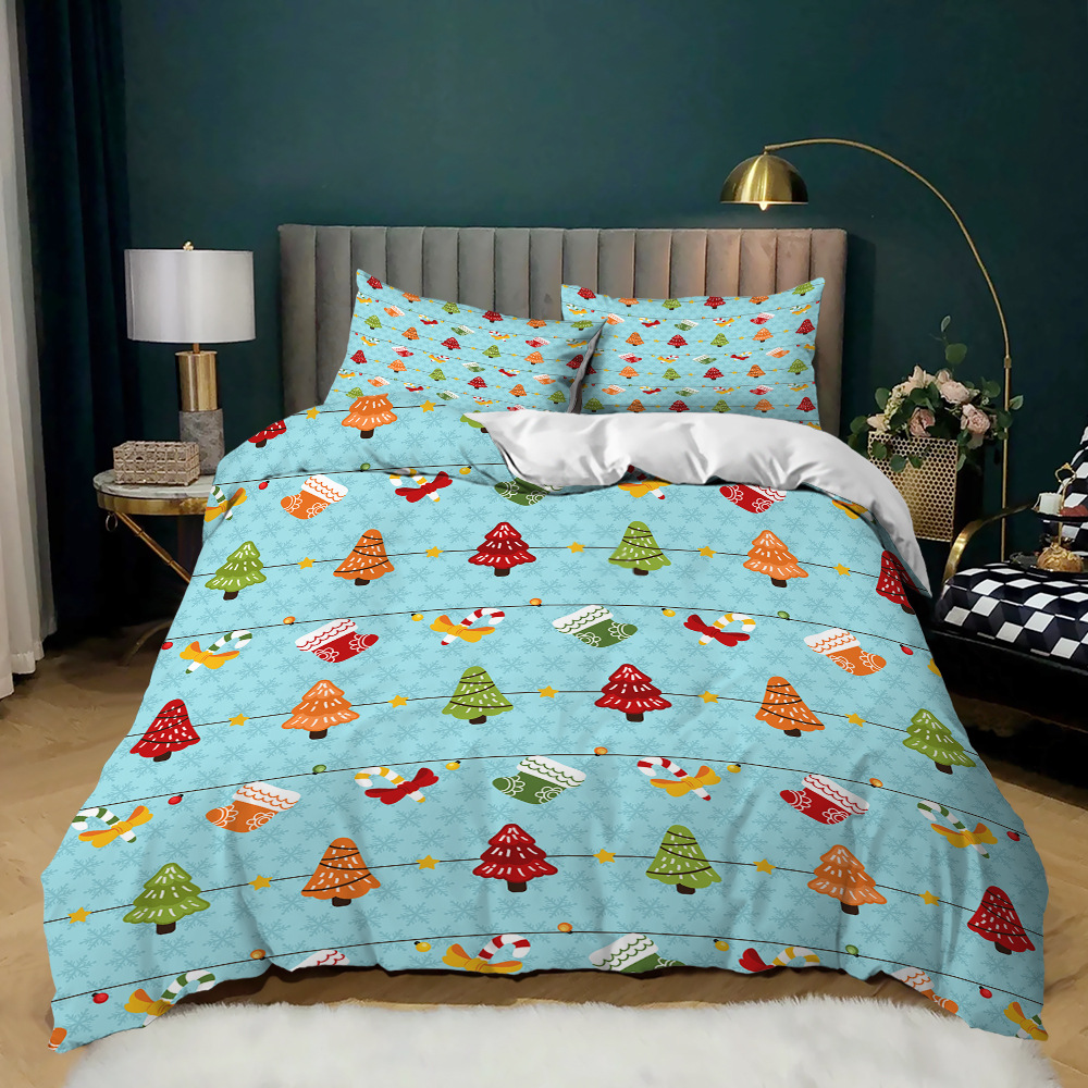 40 Fabric Count Christmas Decor Duvet Cover Santa Happy Gift 3D Digital Printing Red Comforter Bed Set