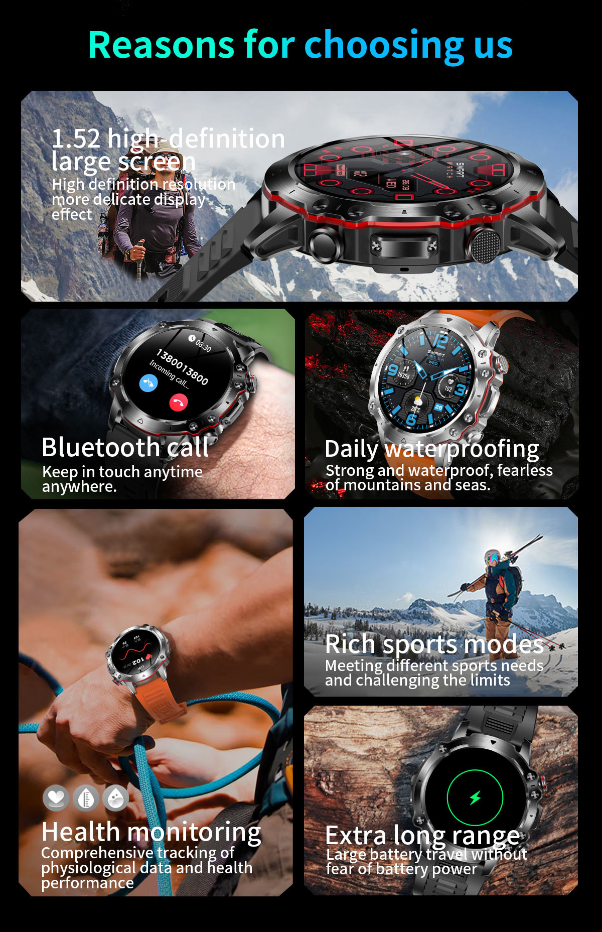1.43 Inch HD Hiking Smart Watch GPS Tracker IP68 Waterproof Oem