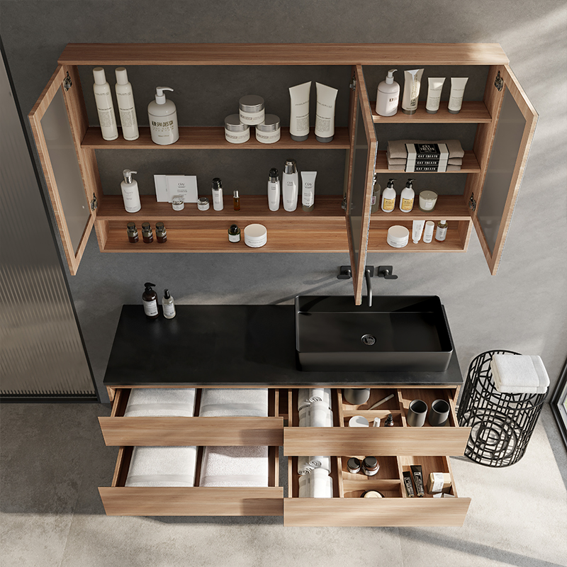 Custom Floating Bathroom Vanity Set with Sink and Lacquer Door Panel Surface Treatment