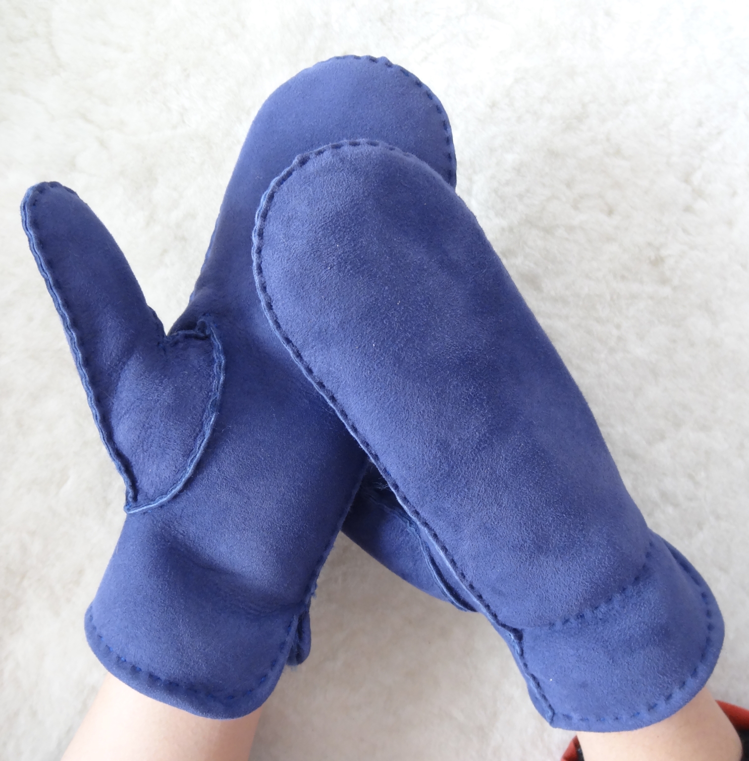 sheepskin double face fur women winter warm shearling mittens
