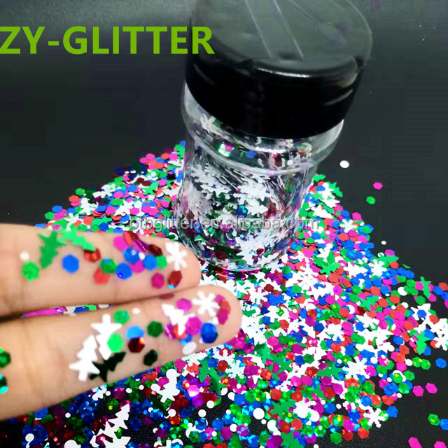 Square Heart Star Moon Flowers Leaves Crafted Glass Silk Holiday Nails High Christmas Glitter Mix for Excellent Effect