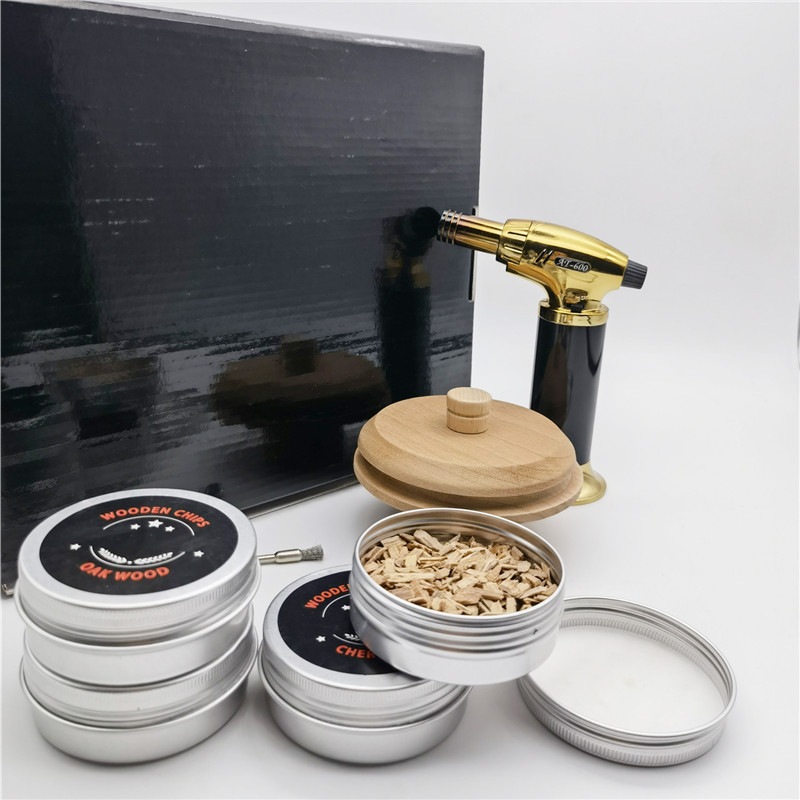 New Design Wood Cocktail Smoker Kit with Torch Customize Whiskey Cocktail Smoker Kit With Wood Chips Spoon