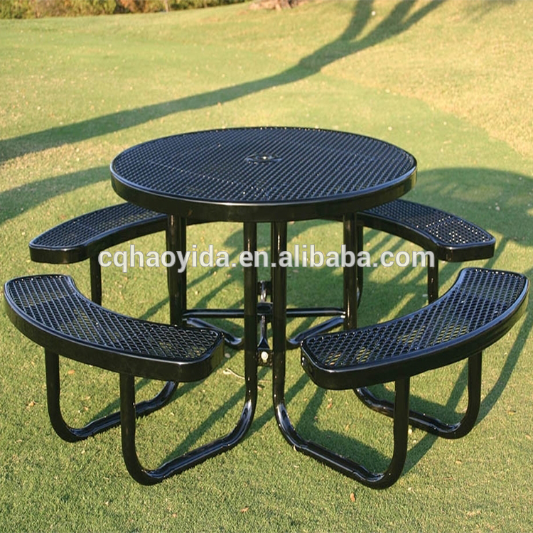 Factory Price Outdoor Dining Coffee Table Metal Round Picnic Table and Bench