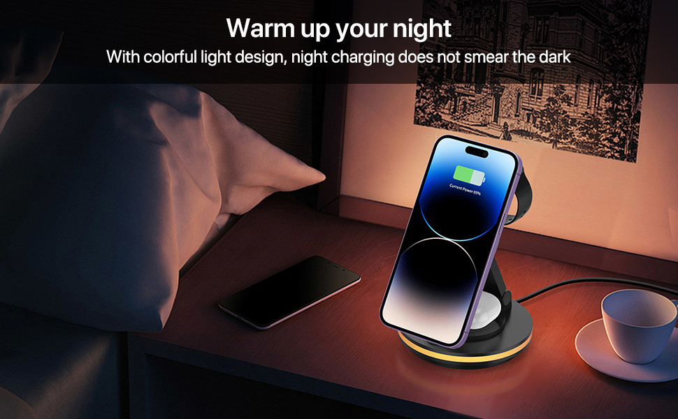 ABS PC 3 in 1 Foldable and Portable Magnetic Wireless Charger with Fast Charging