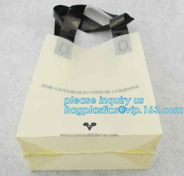 Custom Printed Stand Up Block BottomSoft Loop Handle Plastic Carrier Shopping Bag，Plastic Soft Loop Handle Bag for Shopp