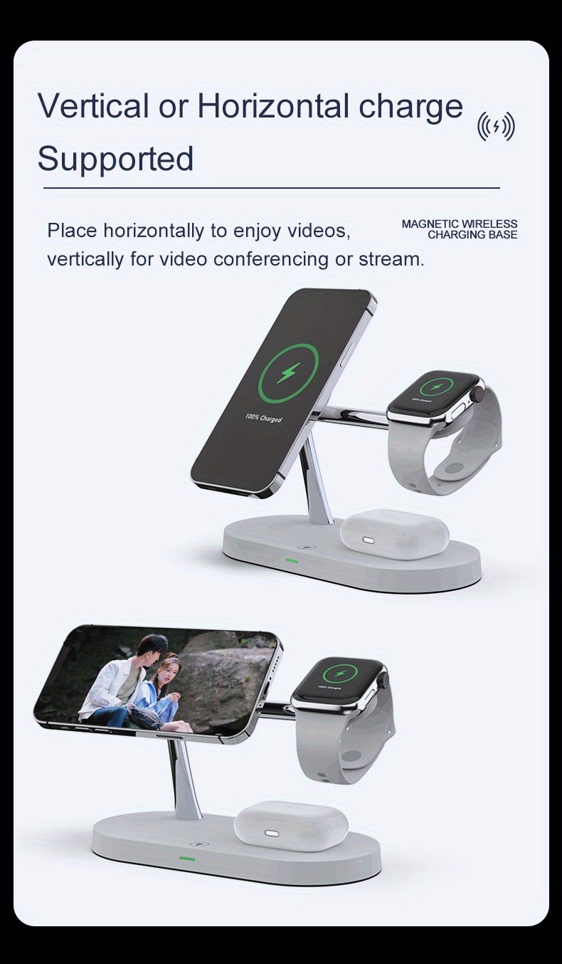Multi-functional 4-in-1 Wireless Charging Station with Safety Protections for Earbuds