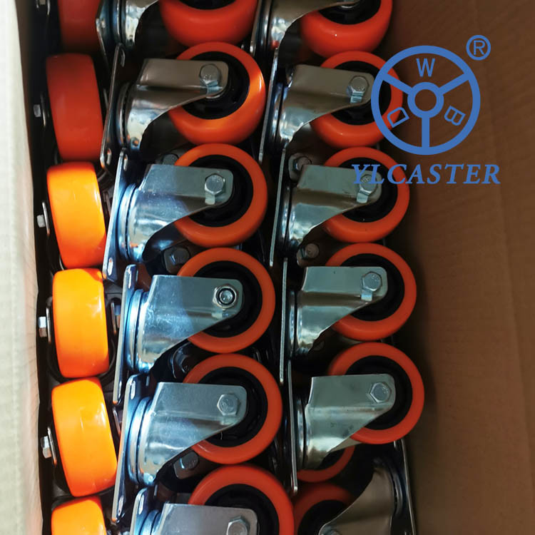 4 Inch Hollow Core Polyurethane Wheels Orange Black Wheel Swivel Locking Casters