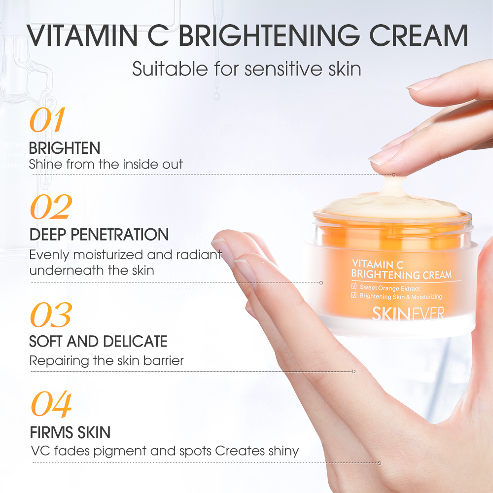 SKINEVER Organic Herbal Face Cream Vitamin C Sweet Orange Extract Non-Sticky Moisturizing Brightening Effect Skin Care Treatment