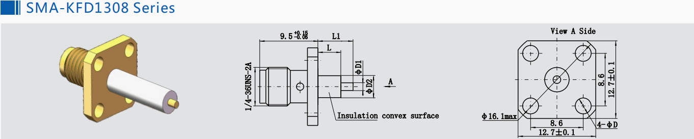 Gold Plated SMA Female 2-hole Flange RF Coaxial Connector for Automotion Antenna