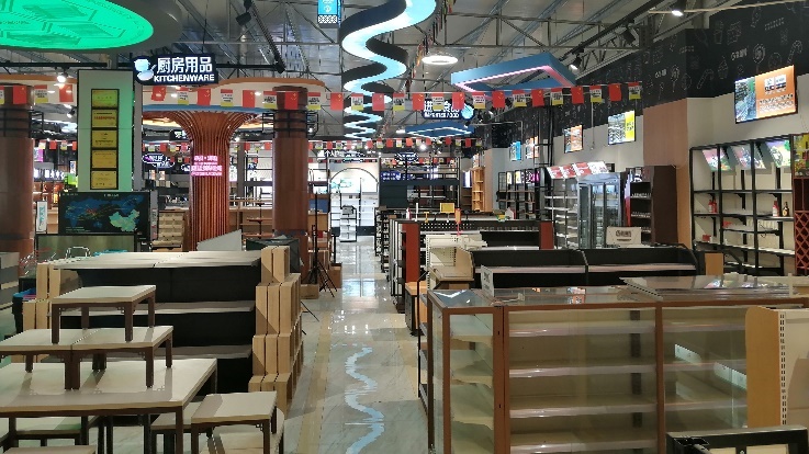 Medium Duty Double-Sided Supermarket Rack with 1-7 Layers Metal and Wood Material