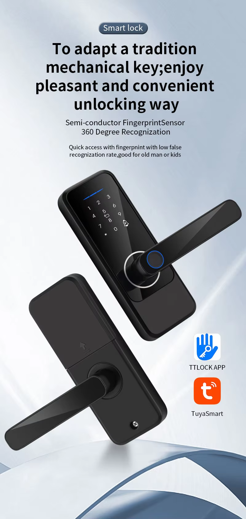 S810 Tuya WIFI Fingerprint Card Code Key Digital Lock for Aluminum Doors
