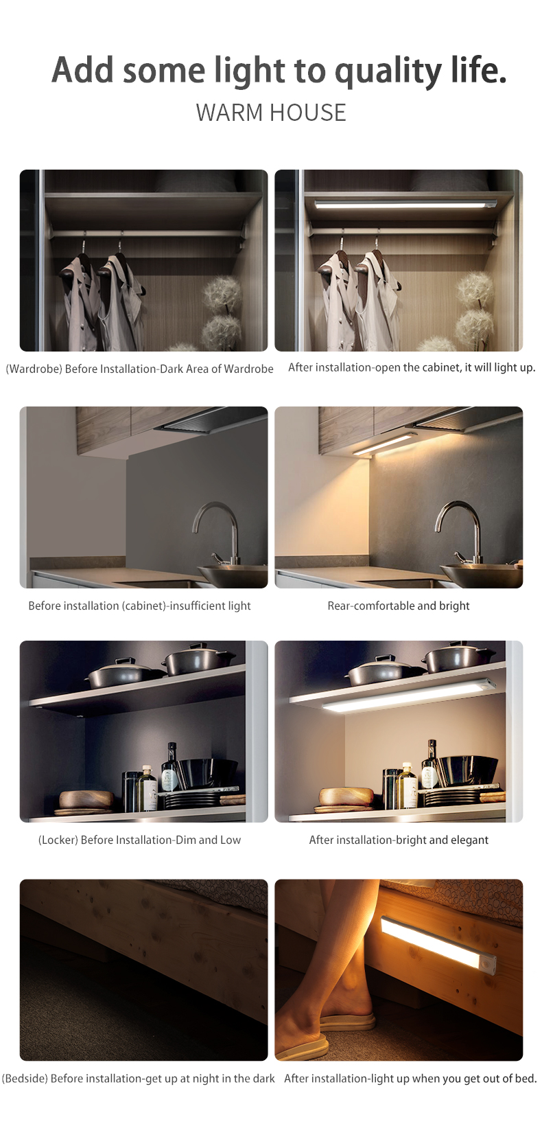 Indoor Battery Powered Motion Sensor Led Under Cabinet Lights 30000 Hours Working Time