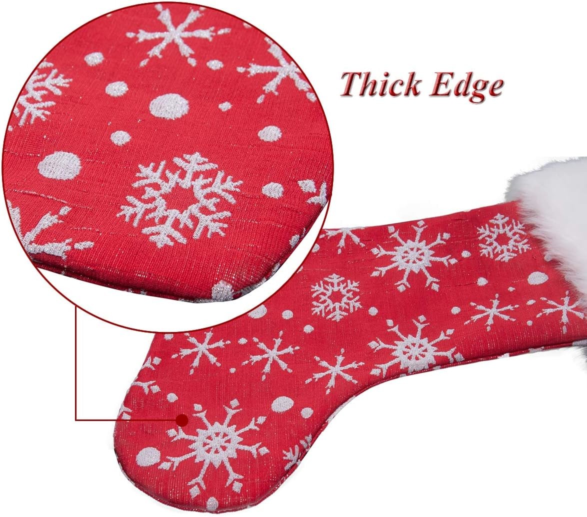 Red White Snow Pattern 21 Inches Christmas Stocking Double Layers Gift Holders Xmas Holiday Party Mantel Decoration