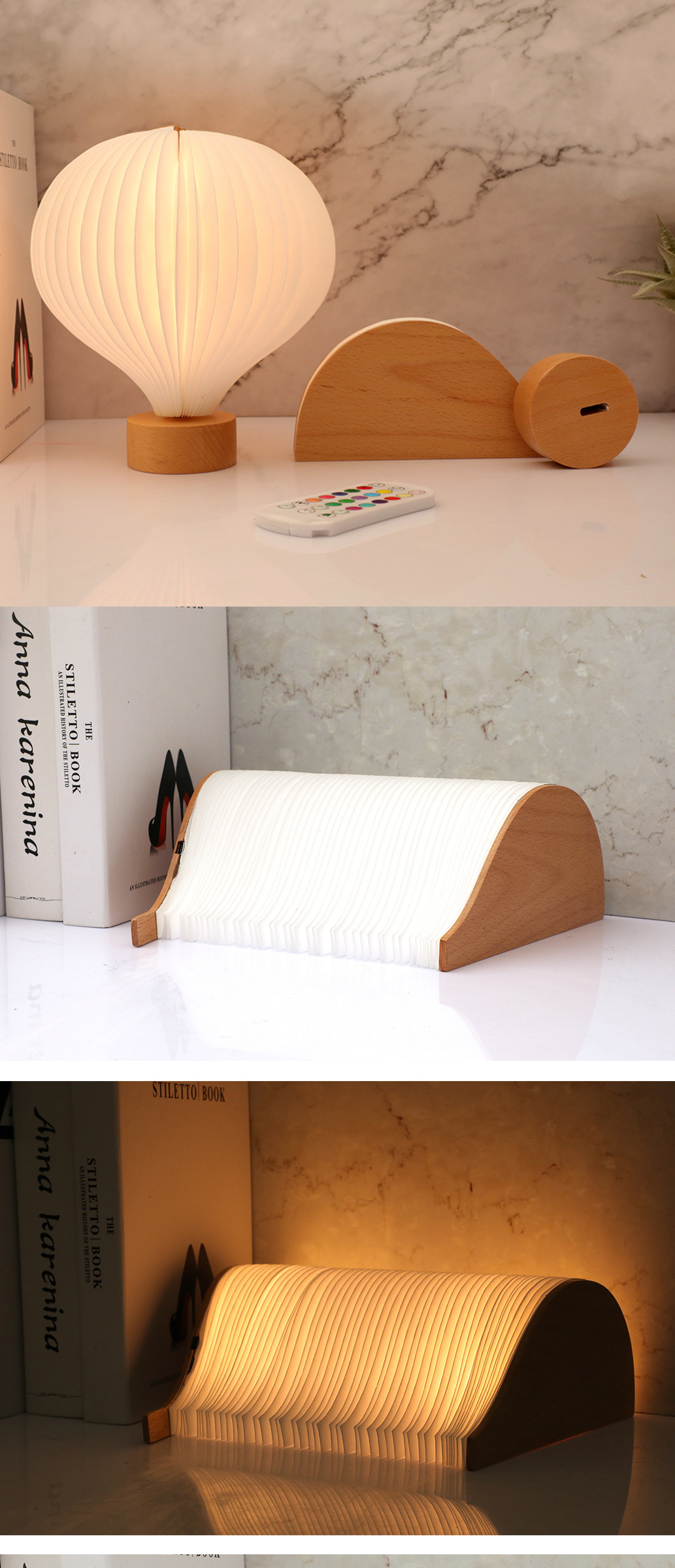 Bedside Real Wood Table Lamp Creative Hot Air Balloon Design Dupont Paper Night Lights Gifts