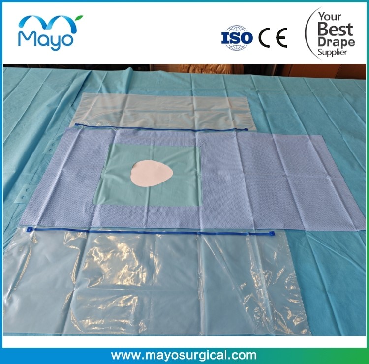 Sterile Hip T-Drape With Reinforced Elastomeric Pear Shaped Aperture Dual Side Pouches